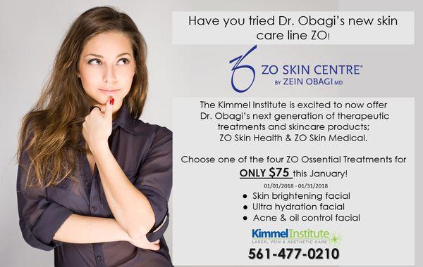 This month only $75 ZO by Dr. Obagi Facials! expires 1/31/18