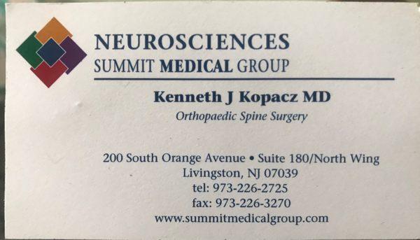 Dr Kopacz education and business card.