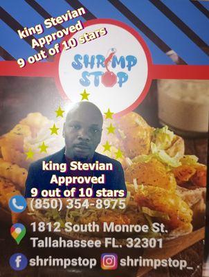 king Stevian gave the entire Shrimp Stop Restaurant in Tallahassee Florida a 9 out of 10 stars while on his new album tour of Nesara Gesara