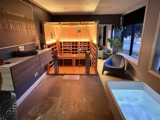 4 person infrared sauna and cold plunge private room