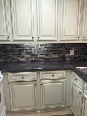 Antique White/ Brown Glaze  Laminate countertops