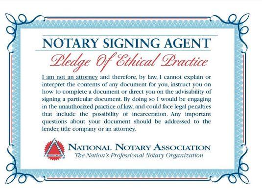 Notary Signing Agent Pledge of Ethical Practice