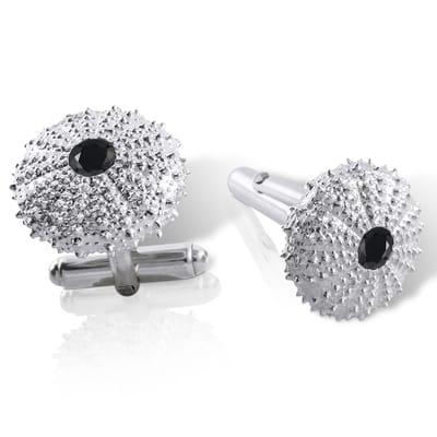 Sterling Silver Sea Urchin Cufflinks- with Black Stone