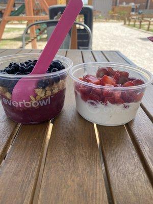 (left) - medium everbowl with granola and blueberries only (right) - small create your own