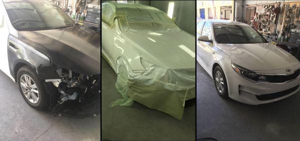 The paint and repair process for a client's Kia Forte.