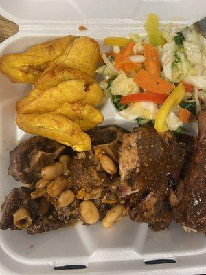 Oxtail fried plantain with veggies