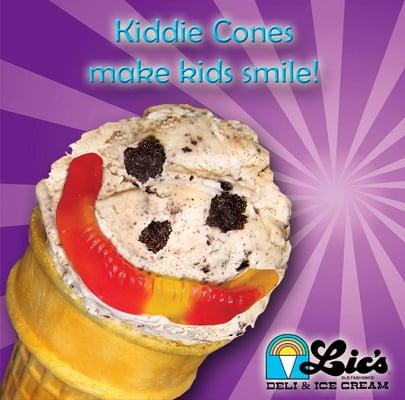 Lic's Kiddie Cones are topped with gummy worms :)