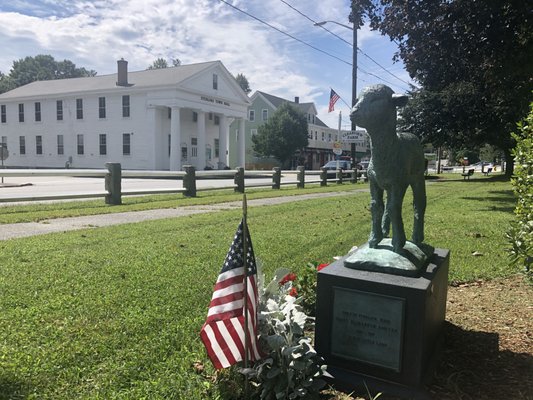 1835 Town Hall beyond the common where Mary's little lamb resides.