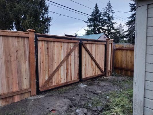 Metal framed wood gate