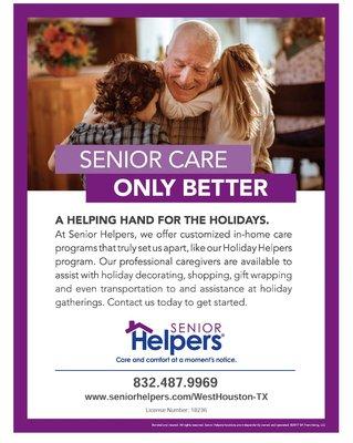 Need a helping hand? Don't wait too late to call! We'll find the right match for your Senior Care needs, so you can enjoy the holidays.