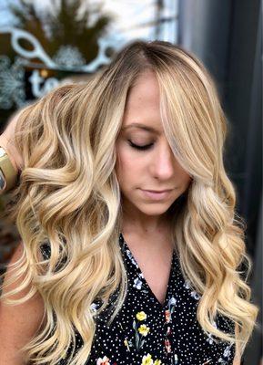 Golden balayage and tape-in extensions