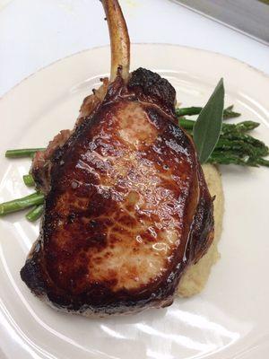 Bone in Berkshire Pork Chop with celery root Apple Puree, roasted asparagus ( by Chef Darren Atkins)