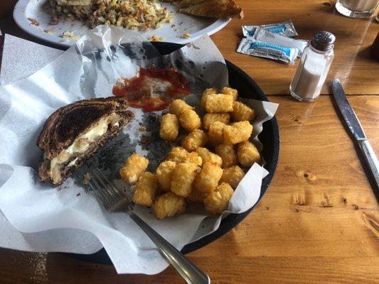 Patty melt and tater tots!