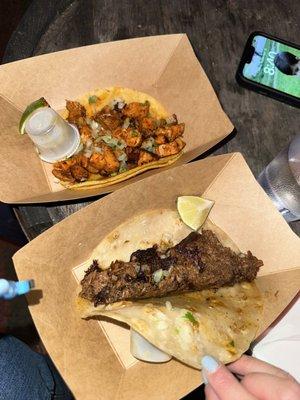 Chicken and brisket tacos! Oily I really liked the chicken. @nhueats_