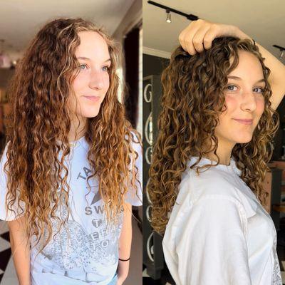 Before & after cutting off her baby hair that caused tangles and breakage.