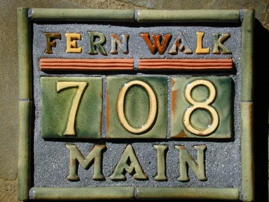 The Mercer Tile Sign was custom-made for Fernwalk at Fonthill Tile Works in Doylestown, PA.