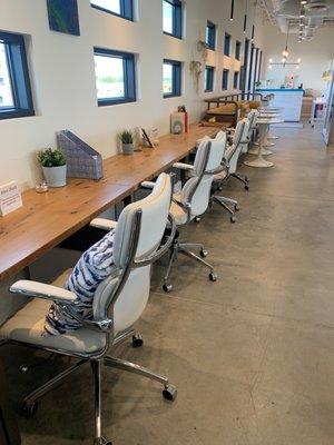 Flex desks, looking towards more drop-in open space.