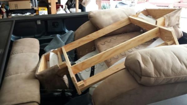 This is how my loveseat/recliner was returned to me.  What does this say about Michael and his re-upholstery business?!?