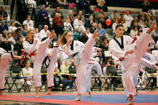 Teenagers Showing martial arts