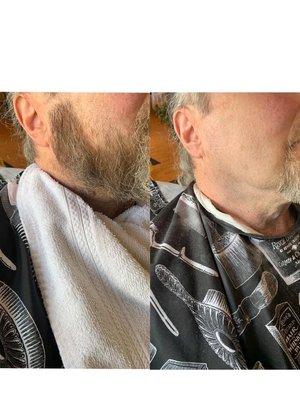 Straight edged face shave.