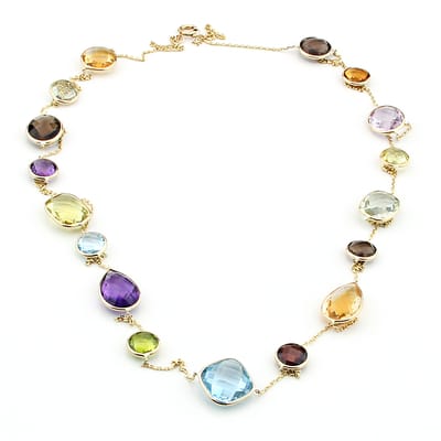 14K Gold Station Necklace With Gemstones