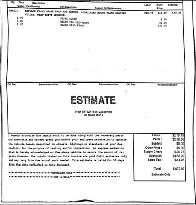 Receipt showing payment