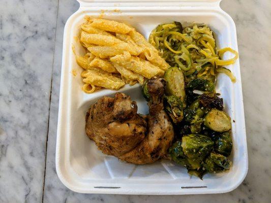 Craft your own plate - Quarter chicken with mac & cheese, brussel sprouts, and spaghetti squash