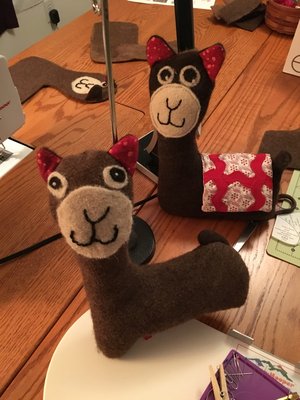 Making stuffed alpacas. Using felted alpaca fiber from our own alpacas.