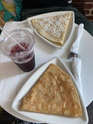 Apple Brie crepe and gluten free chicken, black pepper and goat cheese custom crepe.