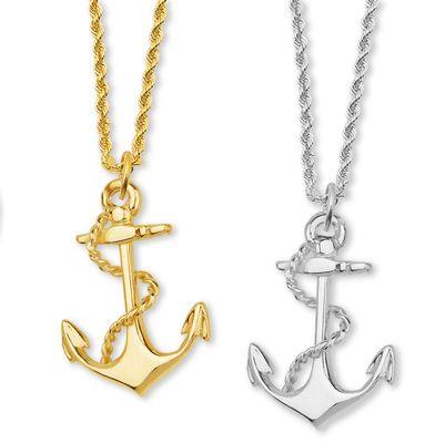 Anchor with Rope Pendant in yellow or white gold