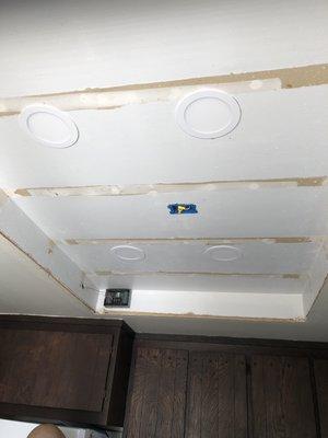 Remove old lighting in kitchen and install new LED thin ceiling can's for customer