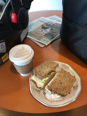 Turkey Avocado on wheat with a Chai Latte