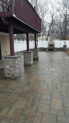 Install new pavers , Veneer stone , chimney