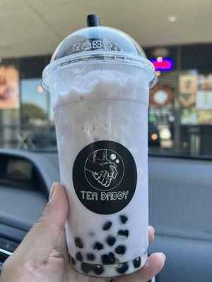 Taro blended drink with honey boba