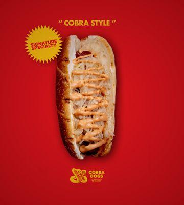 Cobra Style: Our signature specialty 
cream cheese, cobra sauce, sauerkraut