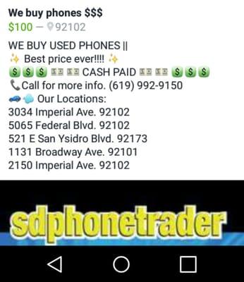 6199428794    WE BUY USED PHONES