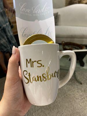 Custom coffee cup with my future last name!