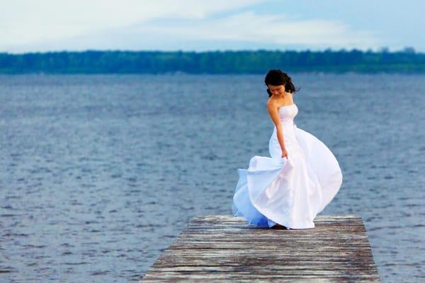 Bridal Portrait of beautiful Sara on the water in Eastern Carolina.