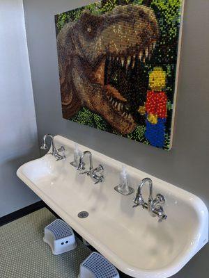 hand wash station with custom LEGO mosaic