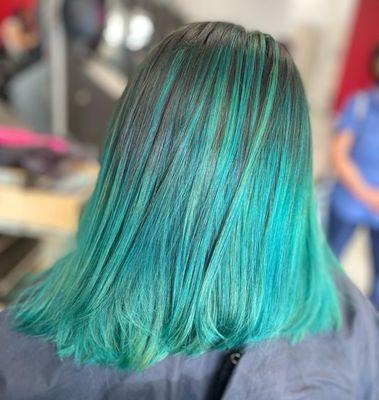 Color and cut by stylist Jessica