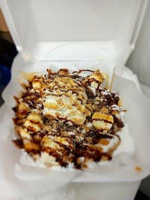 Chocolate & Caramel Cheesecake Loaded Funnel Cake