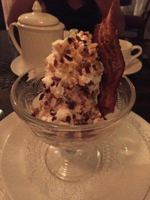 Bacon bomb sundae  peanut butter ice cream.