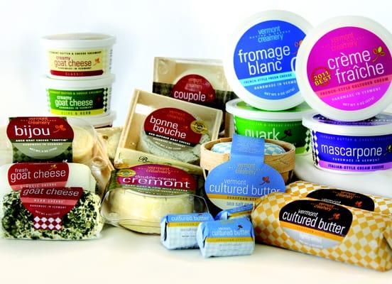 Vermont Creamery produces a variety of cow and goat milk products including aged and fresh goat cheeses and cultured butter.