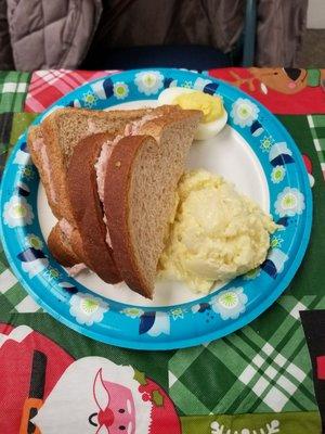 Ham salad sandwich and potato salad