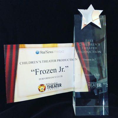 Winner for Best Youth Production of 2019 with Frozen JR performed at Thalian Halls Ruth & Bucky Stein Theatre