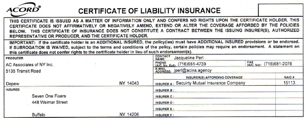 Certificate of Insurance