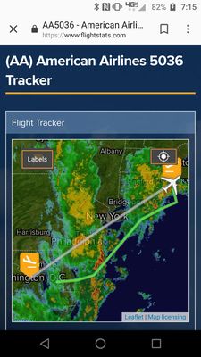 Flight tracker radar map of the weather that delayed, and ultimately cancelled, my planned flight.