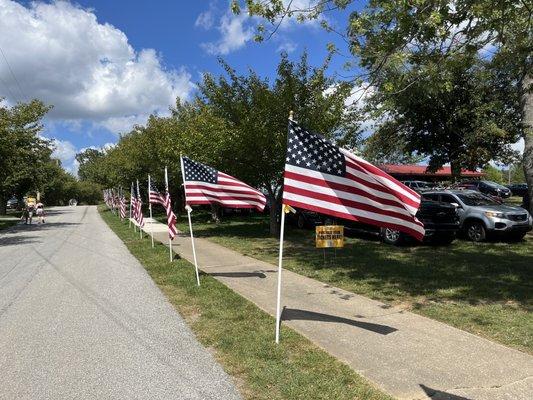 Leaving we walk by this row of flags displayed to the exit