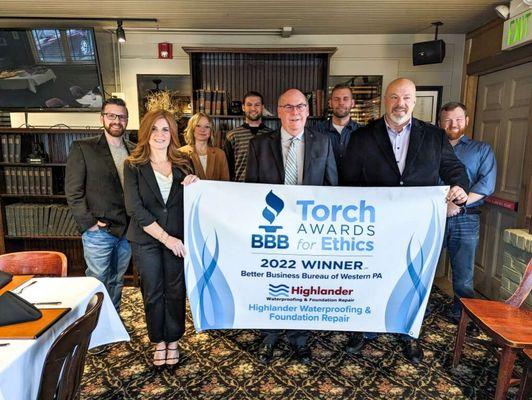 We are proud to accept the WPA BBB Torch Award for Ethics! This is a great honor for our entire team, as we strive to always do our best!