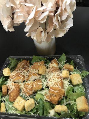 Crispy chicken ceasar salad